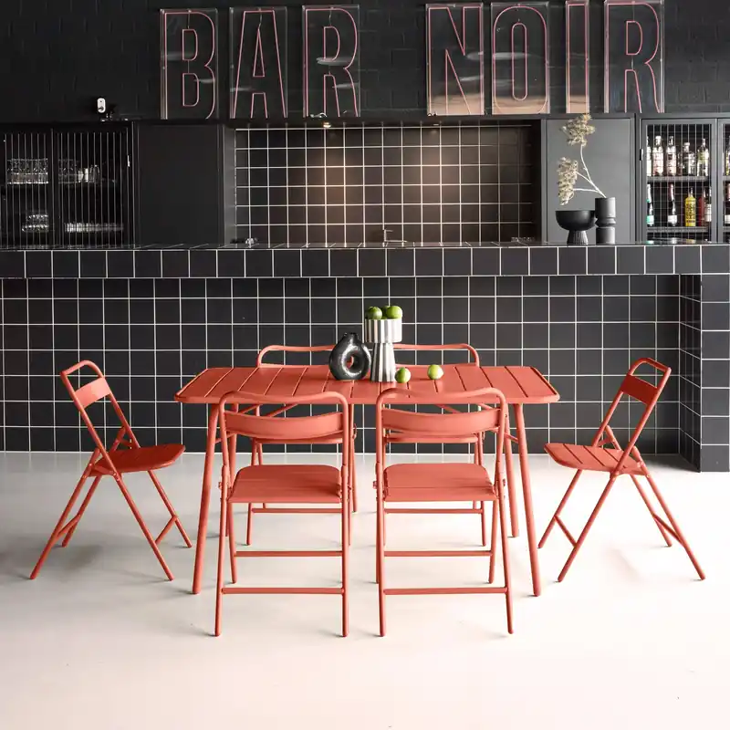 Set mesa de jardín plegable de metal con 6 asientos - Conjuntos mesa y sillas de jardín