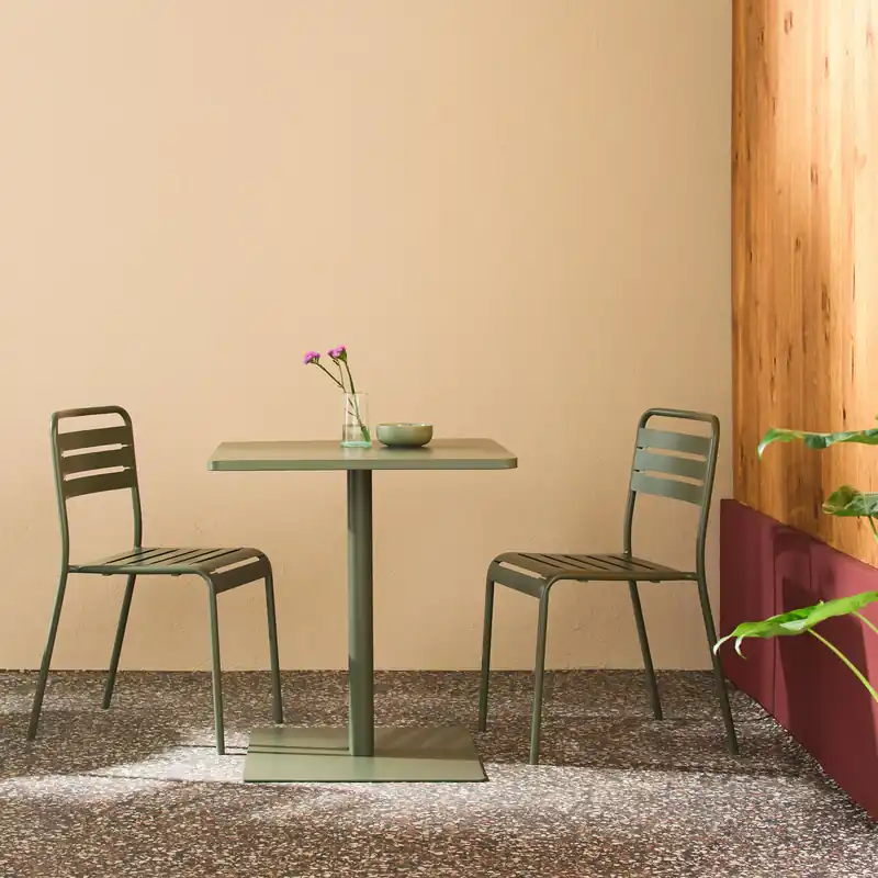 Mesa de jardín bistró cuadrada de acero con 2 sillas - Conjuntos mesa y sillas de jardín