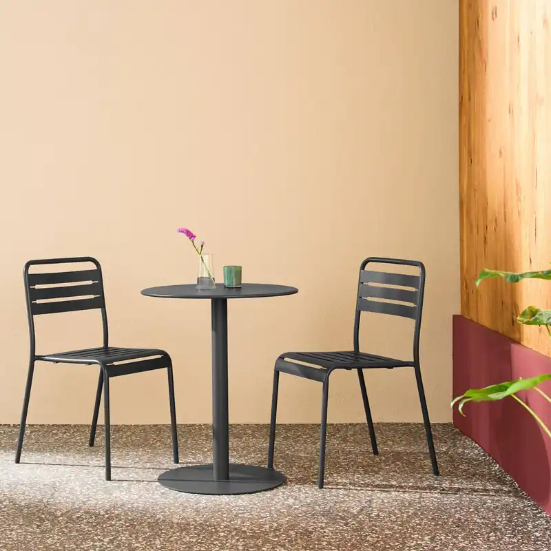 Mesa de jardín bistró redonda de acero con 2 sillas - Conjuntos mesa y sillas de jardín