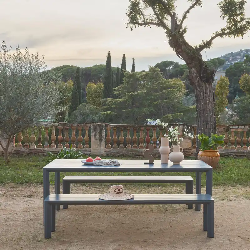 Mesa de jardín de aluminio con 2 bancos de 8 plazas - Conjuntos mesa y sillas de jardín