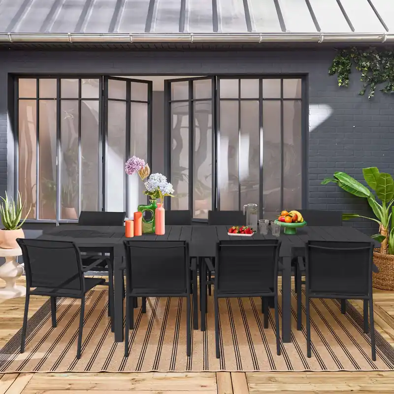 Conjunto mesa de jardín extensible de aluminio con 8 sillas - Conjuntos mesa y sillas de jardín