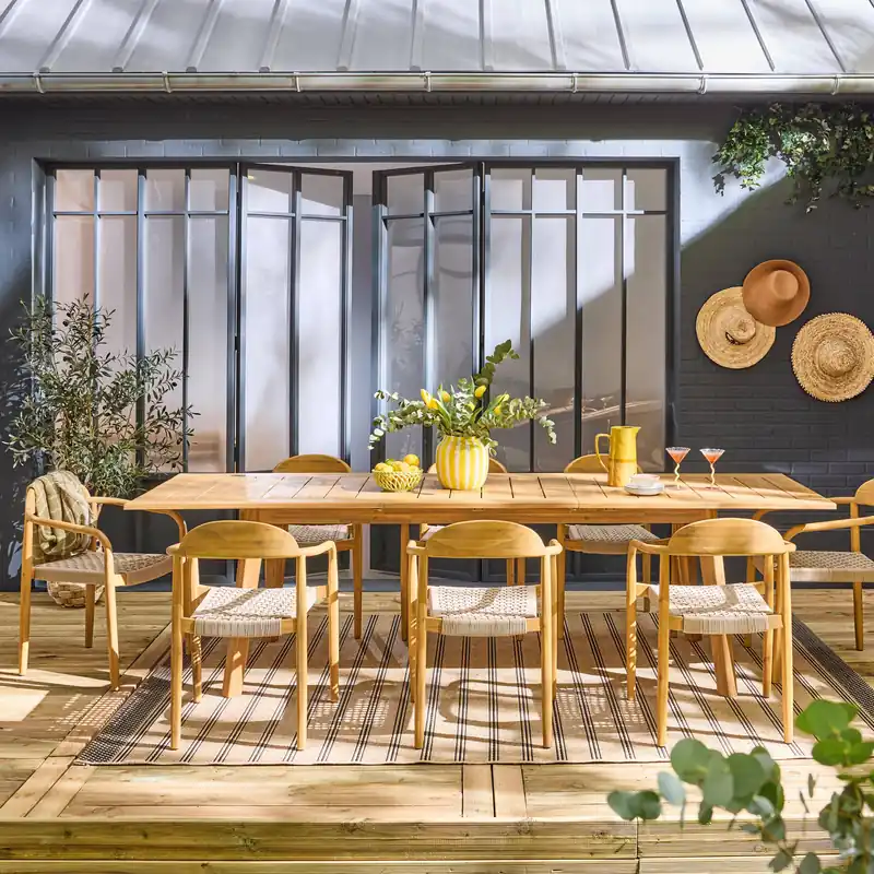 Mesa de jardín de madera de acacia con 8 sillas - Conjuntos mesa y sillas de jardín