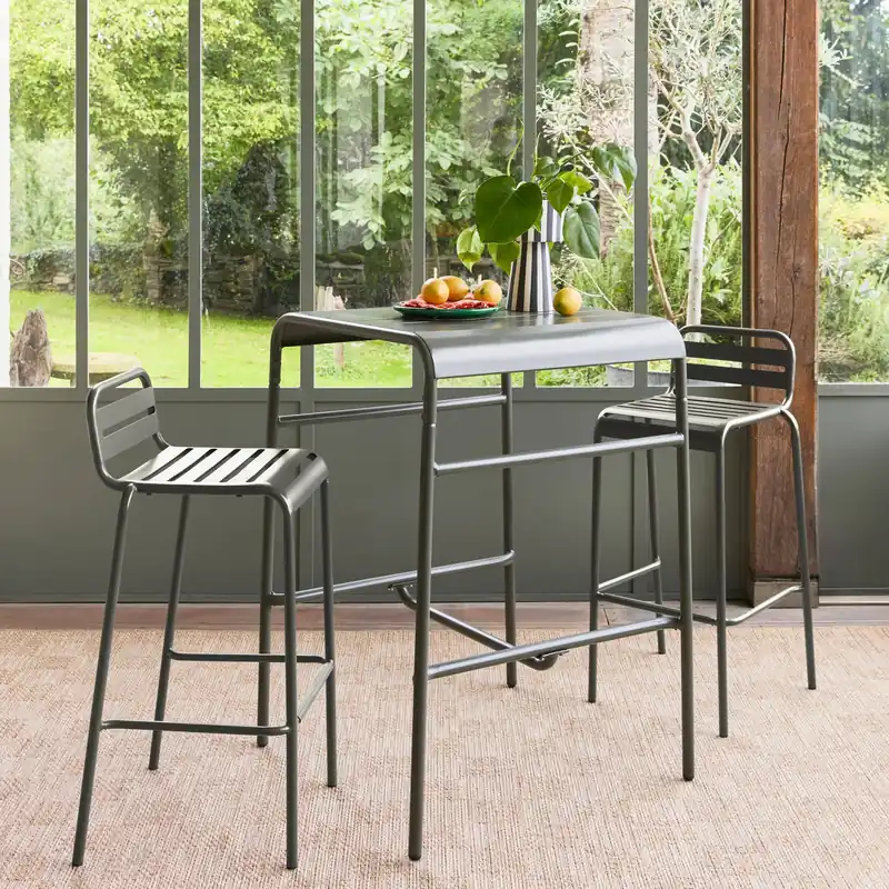 Mesa alta de jardín acero + 2 sillas - Conjuntos mesa y sillas de jardín