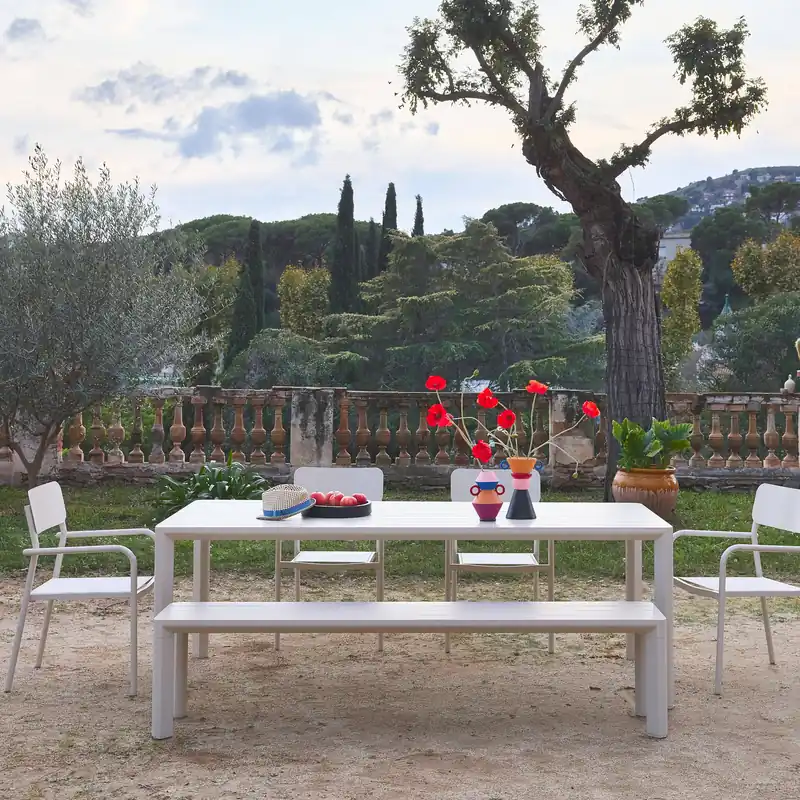 Mesa de jardín de aluminio con 1 banco y 4 sillones - Conjuntos mesa y sillas de jardín