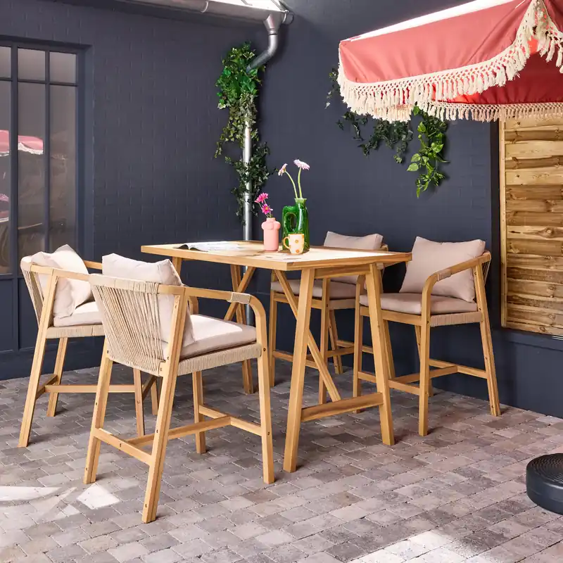 Mesa alta de jardín de madera de acacia con 4 sillones - Conjuntos mesa y sillas de jardín