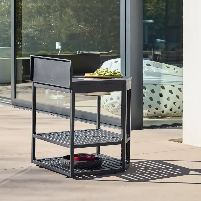 Cocina exterior de acero con cubitera y tabla de madera, 80cm - Cocinas de exterior