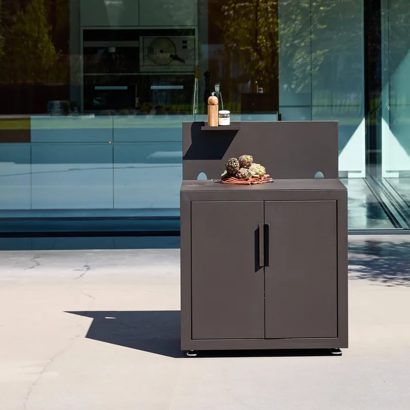 Módulo cocina exterior de acero 2 puertas 1 gancho, 80cm - Cocinas de exterior