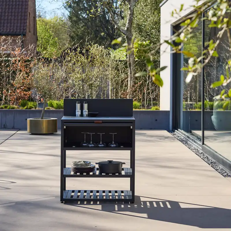 Módulo cocina exterior de acero, 1 armario, 2 estantes, 80cm - Cocinas de exterior
