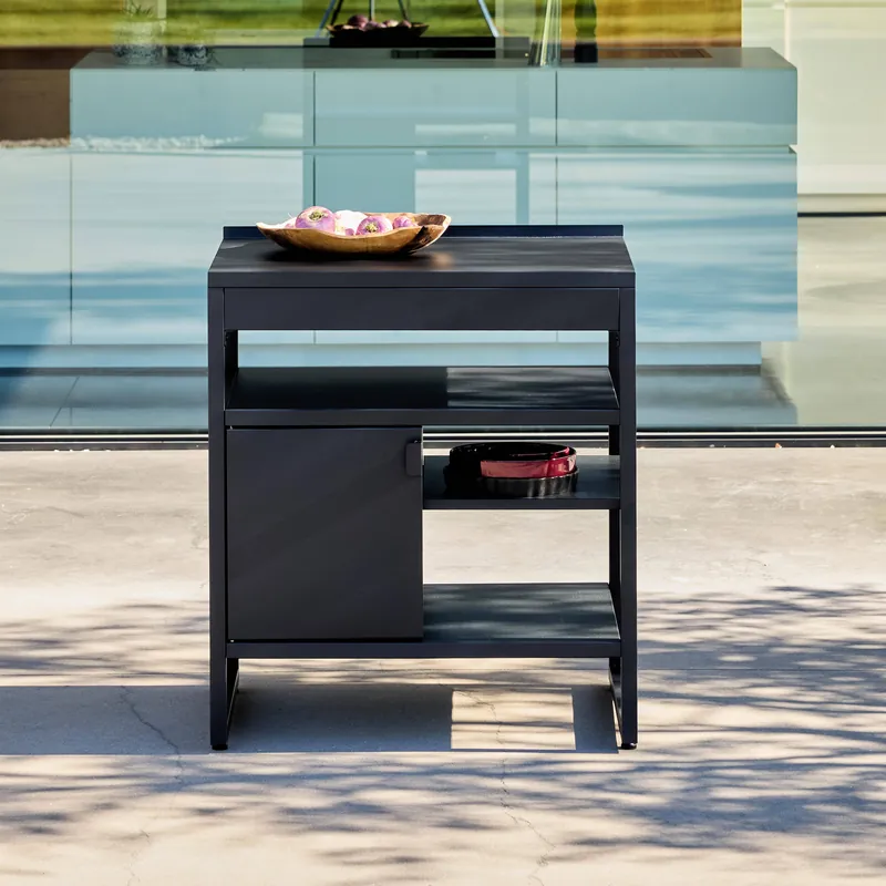 Módulo cocina exterior de acero 1 puerta 3 estantes, 80cm - Cocinas de exterior