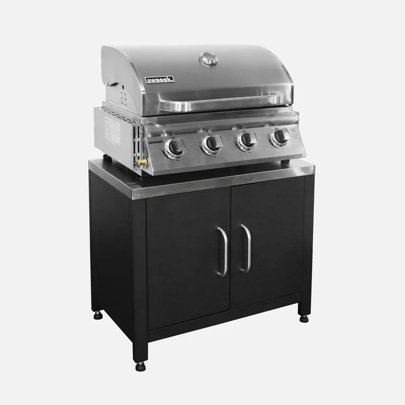 Barbacoa de gas de 4 quemadores de mesa + cocina exterior de acero, 80cm - Cocinas de exterior