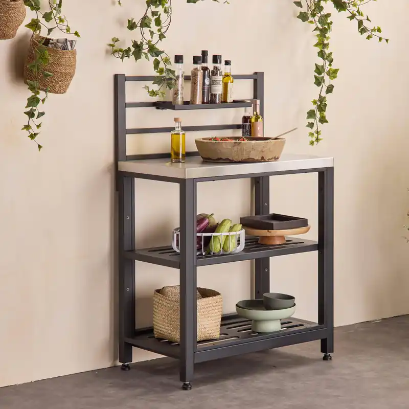 Módulo cocina exterior de acero 2 estantes, 80cm - Cocinas de exterior