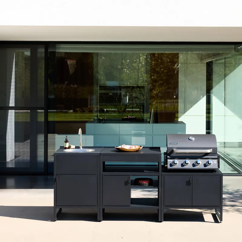 Cocina exterior de 3 módulos de acero inoxidable con barbacoa de gas - Cocinas de exterior