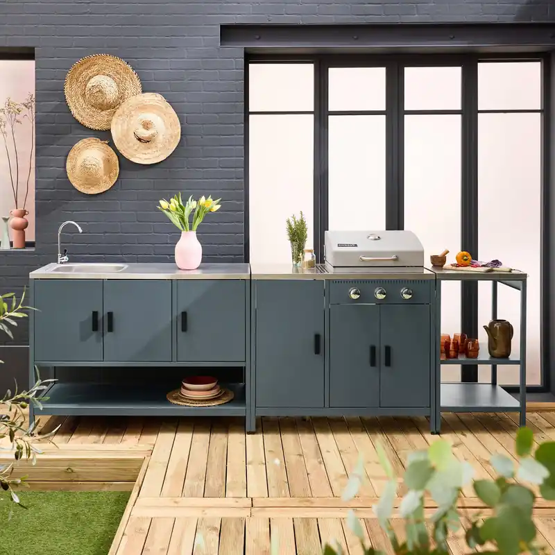 Cocina exterior 2 módulos de acero inoxidable con barbacoa gas de 3 quemadores - Cocinas de exterior
