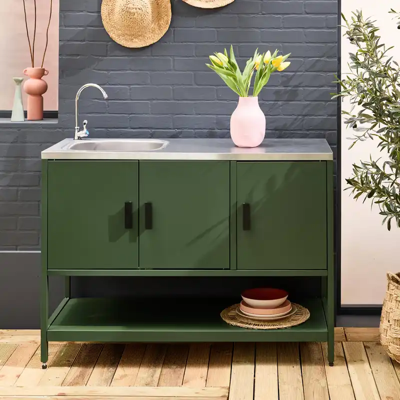 Módulo cocina exterior de acero con lavabo, 120cm - Cocinas de exterior