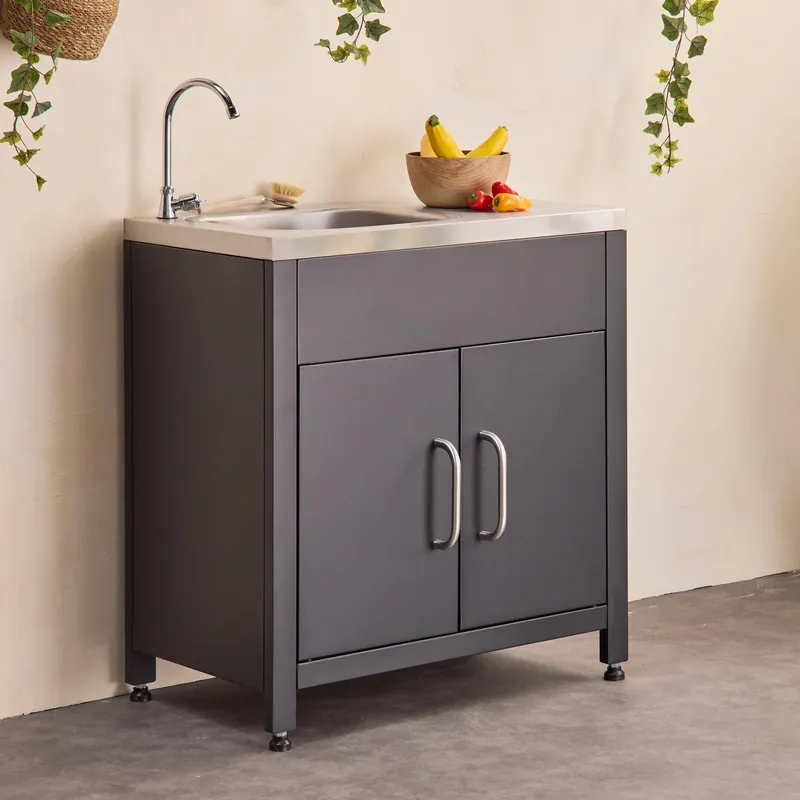Módulo cocina exterior de acero con fregadero de 80cm - Cocinas de exterior
