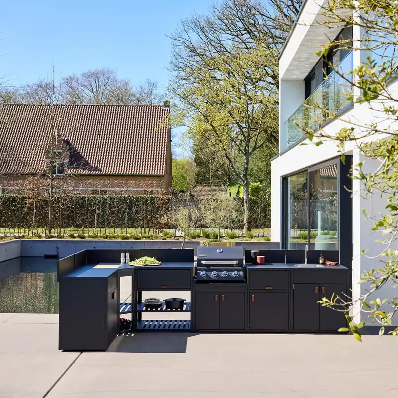 Cocina exterior 6 módulos de acero con barbacoa de gas 4 quemadores - Cocinas de exterior
