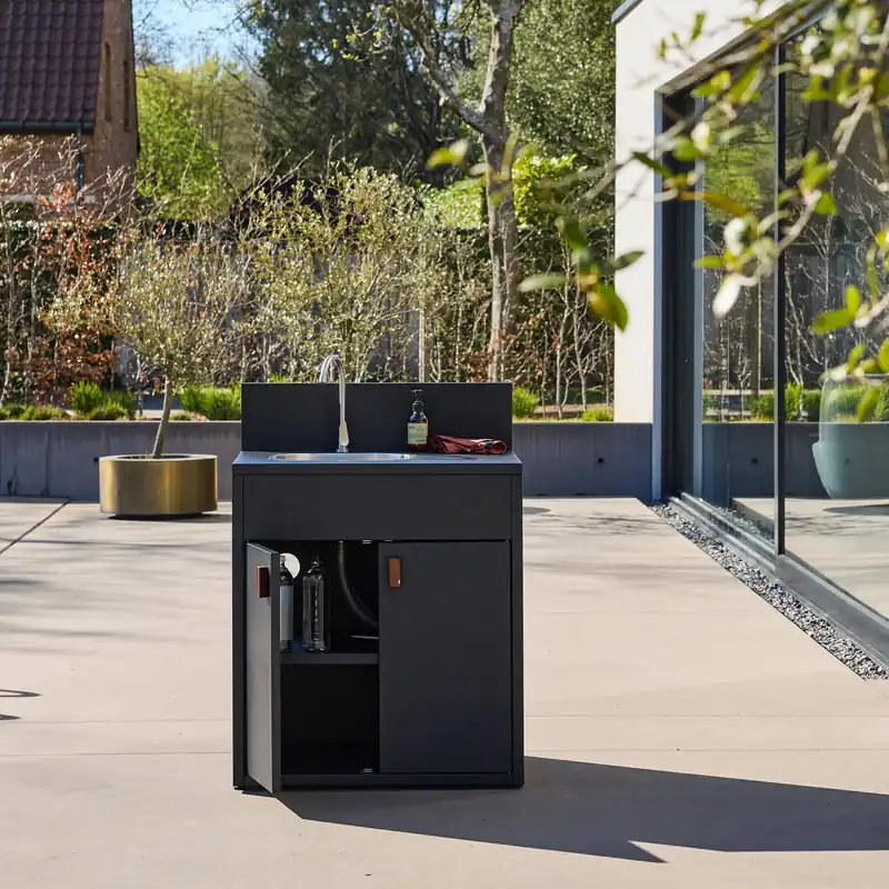 Módulo cocina exterior de acero con fregadero y 2 puertas, 80cm - Cocinas de exterior
