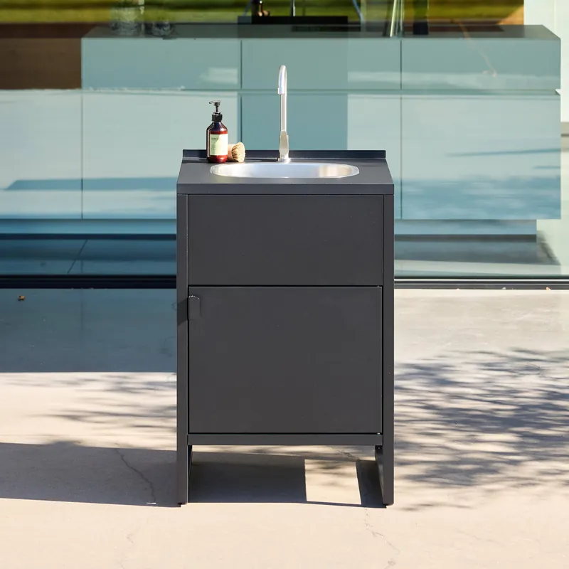 Módulo cocina exterior de acero con fregadero y 1 puerta, 60cm - Cocinas de exterior