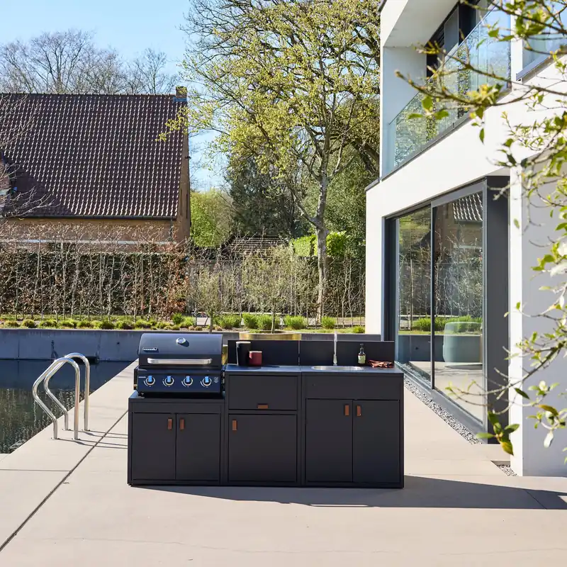 Cocina exterior de 3 módulos de acero con barbacoa de gas de 4 quemadores - Cocinas de exterior