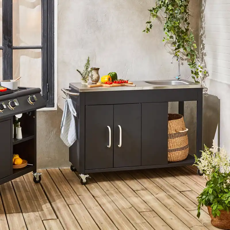 Módulo de cocina exterior de acero con fregadero - Cocinas de exterior