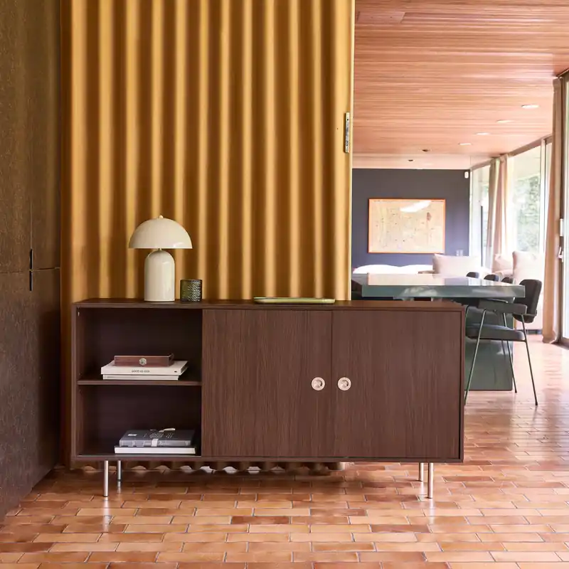 Aparador vintage de madera y acero inoxidable con 2 puertas, 150 cm - Aparadores de salón