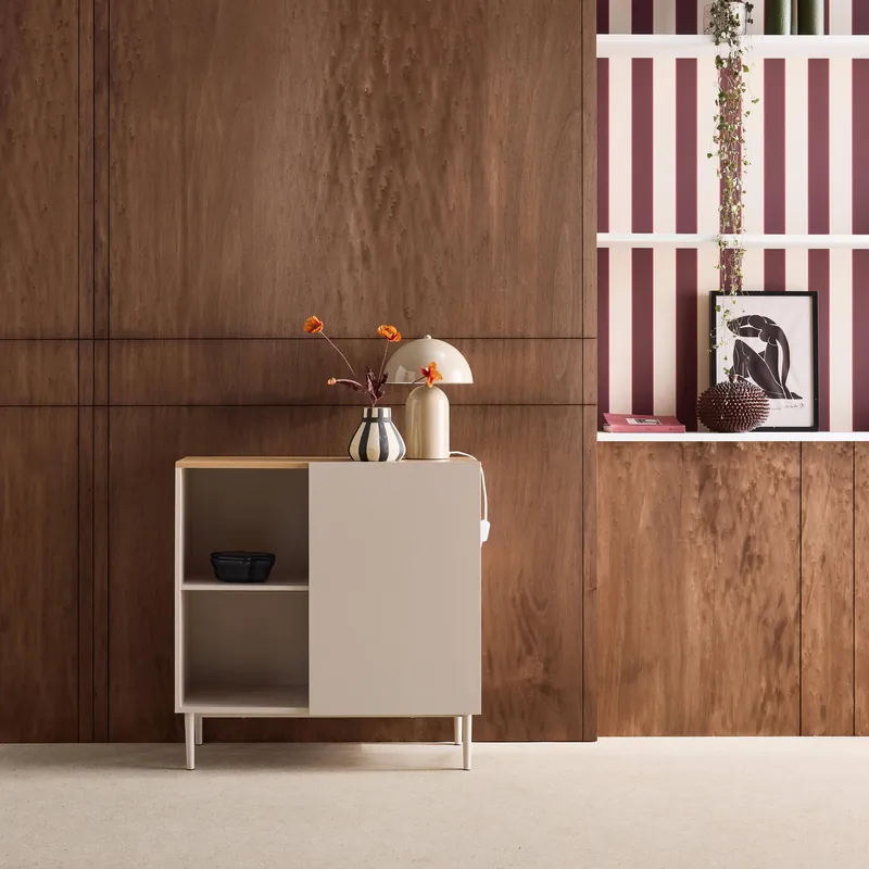 Aparador, mueble de almacenamiento de metal y decoración de madera 1 puerta, 80cm - Aparadores de salón