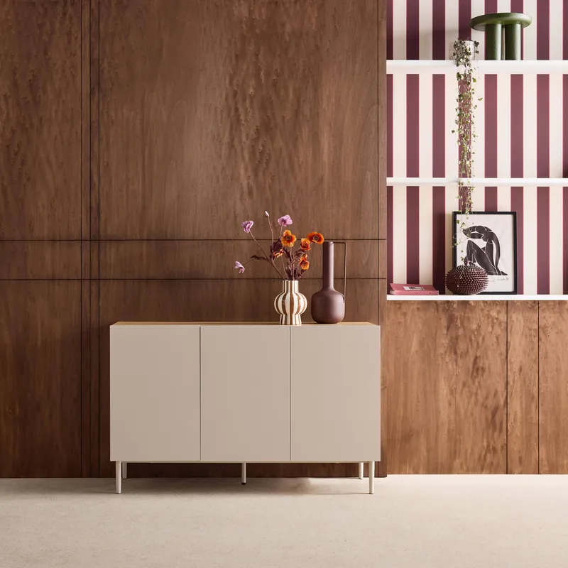 Aparador de metal y decoración de madera 3 puertas 120cm - Aparadores de salón