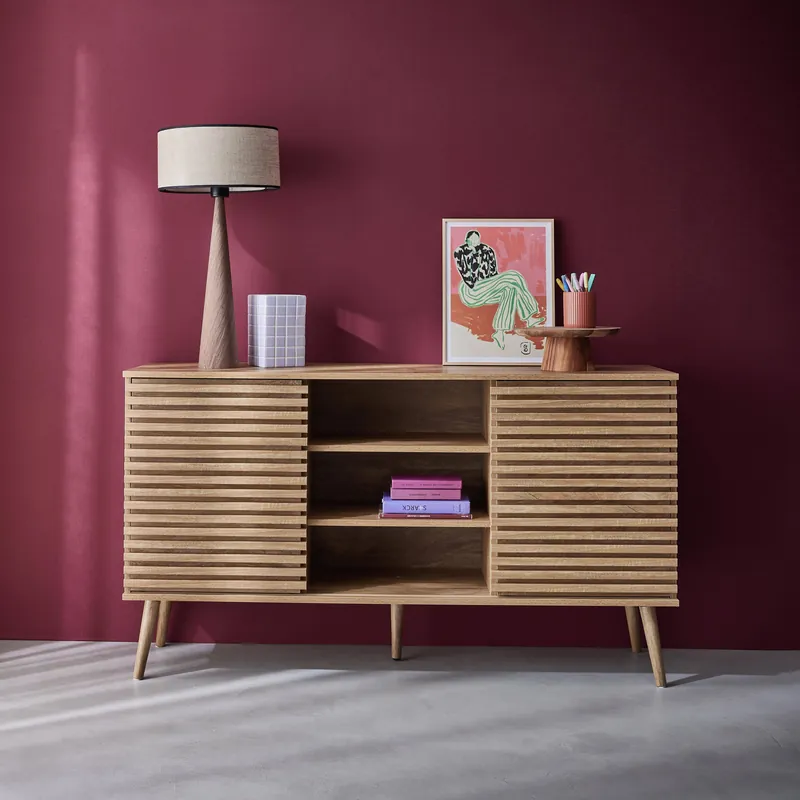 Aparador escandinavo de madera con 2 puertas, 140cm - Aparadores de salón
