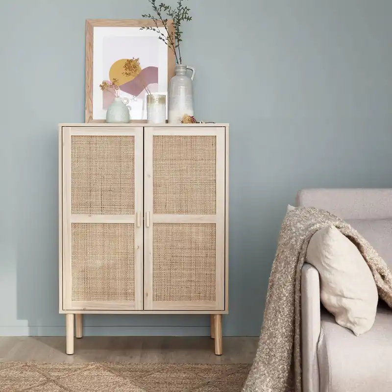 Aparador de efecto caña y madera con 2 puertas, 80cm - Aparadores de salón