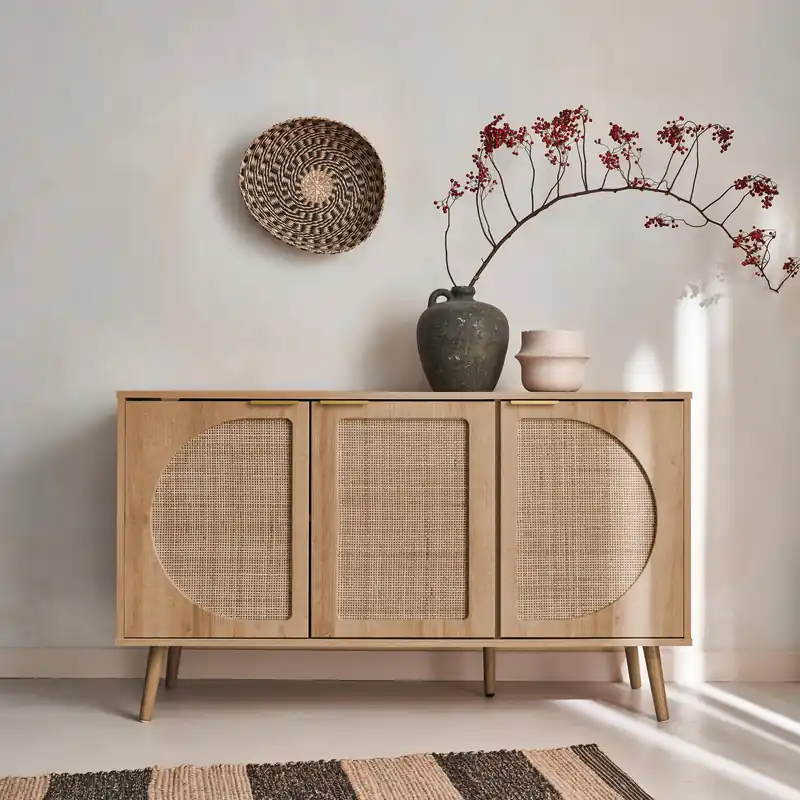 Aparador escandinavo con efecto madera de 3 puertas, 120cm - Aparadores de salón