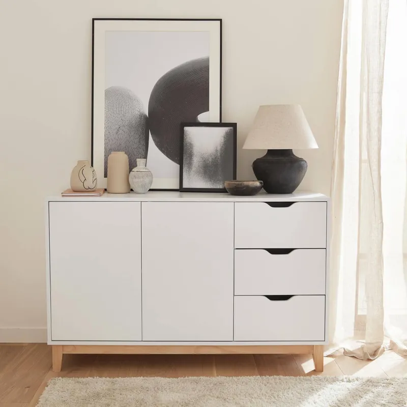 Aparador efecto madera con patas de madera 2 puertas, 120cm - Aparadores de salón