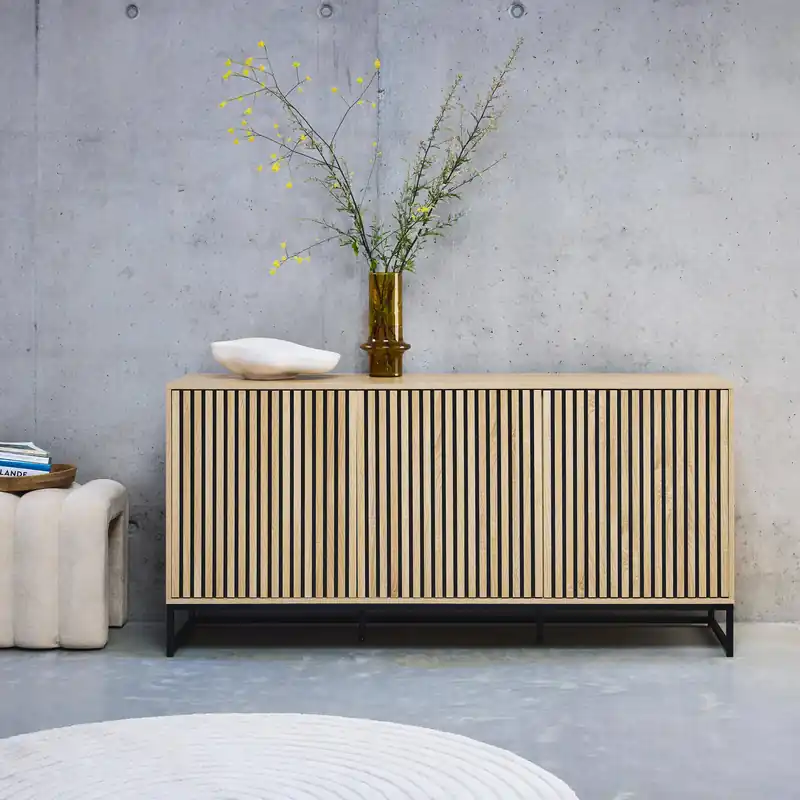 Aparador contemporáneo acanalado efecto madera 3 puertas, 160cm - Aparadores de salón