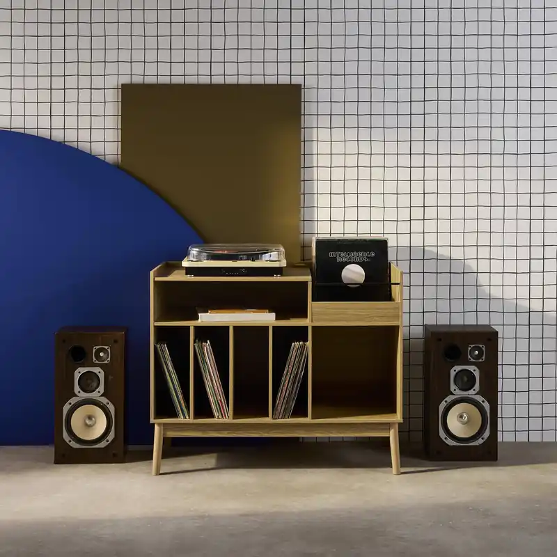 Mueble vinilo vintage con decoración madera, 100cm - Aparadores de salón
