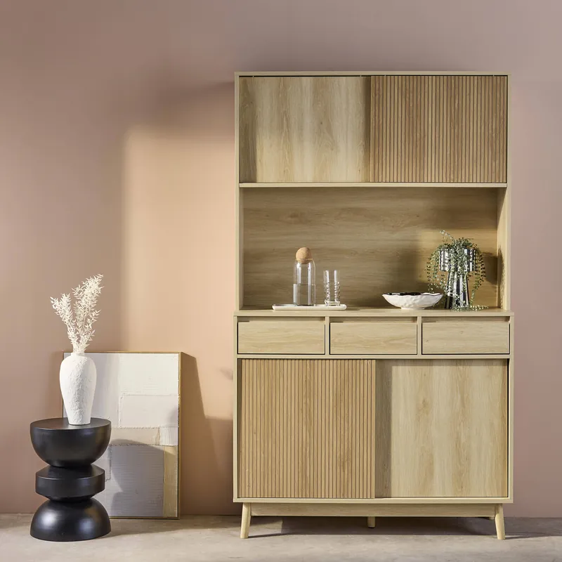 Aparador decorado en madera 4 puertas 3 cajones, 110cm - Aparadores de salón