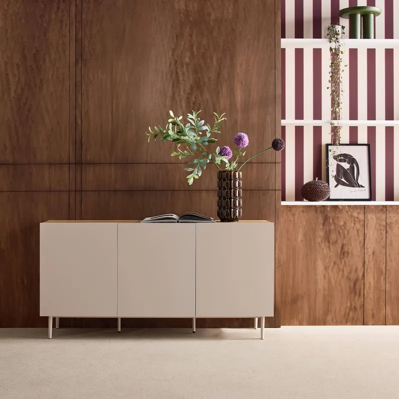 Aparador de metal y decoración de madera 3 puertas, 150cm - Aparadores de salón
