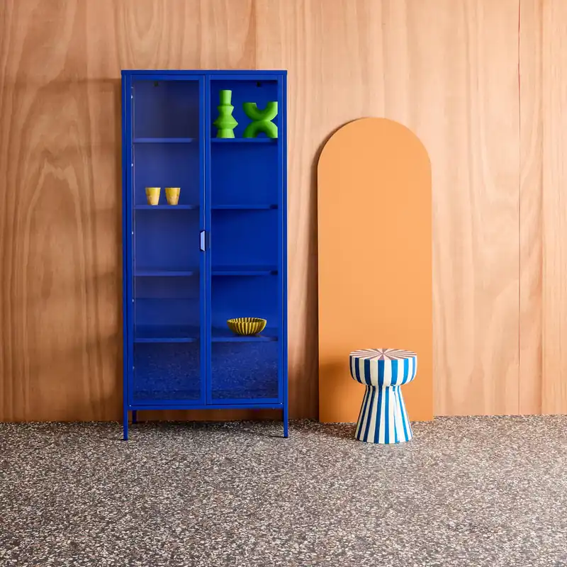 Aparador, vitrina de acero y vidrio templado con 2 puertas, 180cm - Aparadores de salón