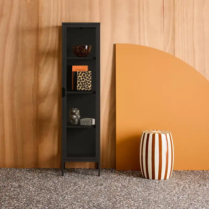Estantería de acero y vidrio templado, 1 puerta, 160 cm - Aparadores de salón