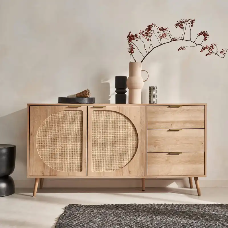 Aparador efecto madera de 2 puertas y 3 cajones, 150cm - Aparadores de salón