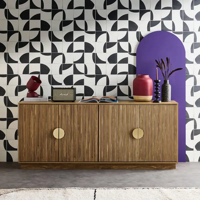 Aparador exótico de 4 puertas efecto madera de mango, 180cm - Aparadores de salón