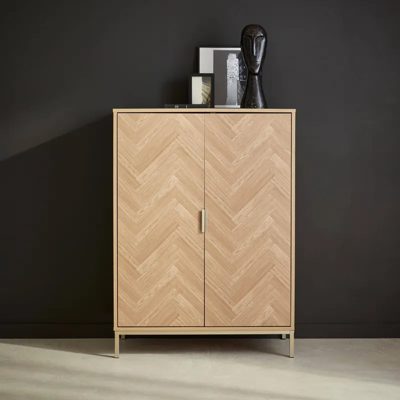 Cómoda con efecto madera y espiga de 2 puertas, 80cm - Aparadores de salón