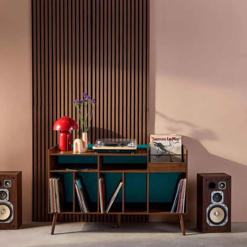Muebles de vinilo vintage bicolor con decoración de madera oscura, 130cm - Aparadores de salón