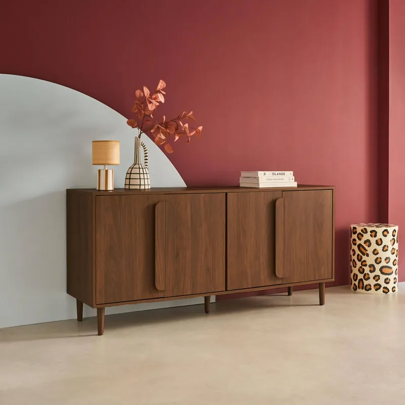 Aparador vintage con efecto madera y 4 puertas, 160cm - Aparadores de salón