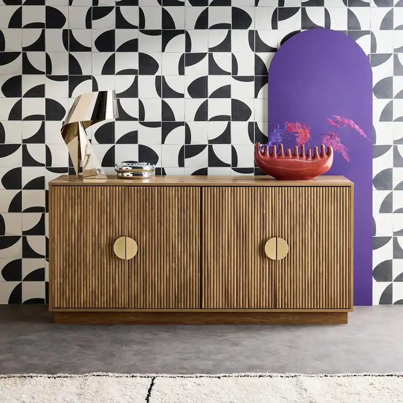 Aparador de 4 puertas efecto madera de mango, acanalado, 160cm - Aparadores de salón