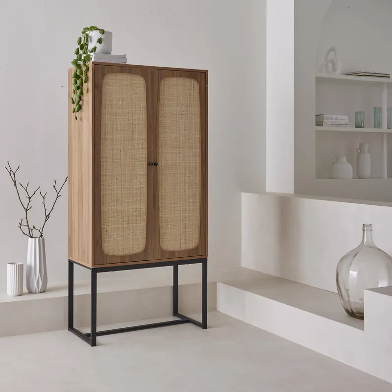 Aparador de 2 puertas de caña y madera, 165cm - Aparadores de salón
