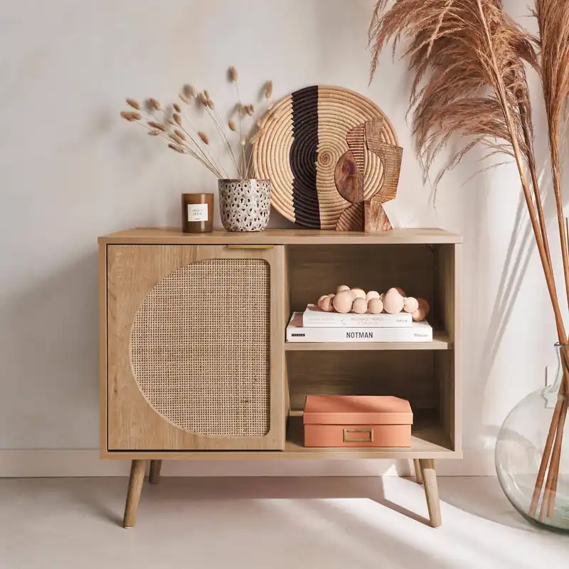 Aparador estilo escandinavo con madera redondeada, 80cm - Aparadores de salón
