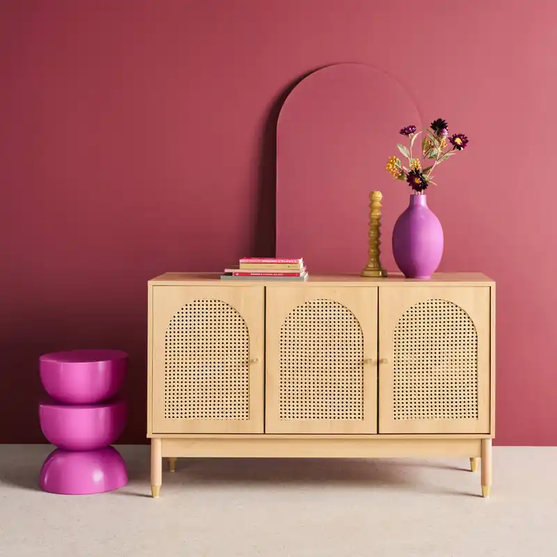 Aparador con decoración madera y mimbre 3 puertas, 120cm - Aparadores de salón