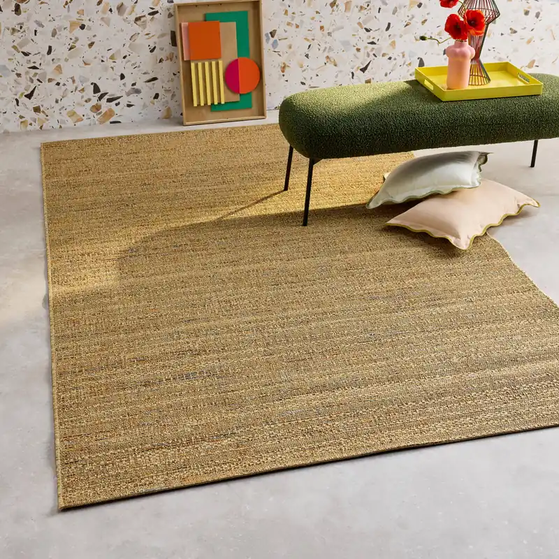 Alfombra interior/exterior efecto yute claro con toques de color - Alfombras