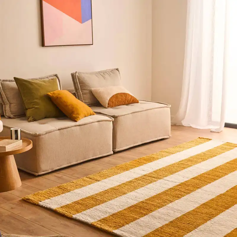 Alfombra interior con rayas ocre y blanco - Alfombras