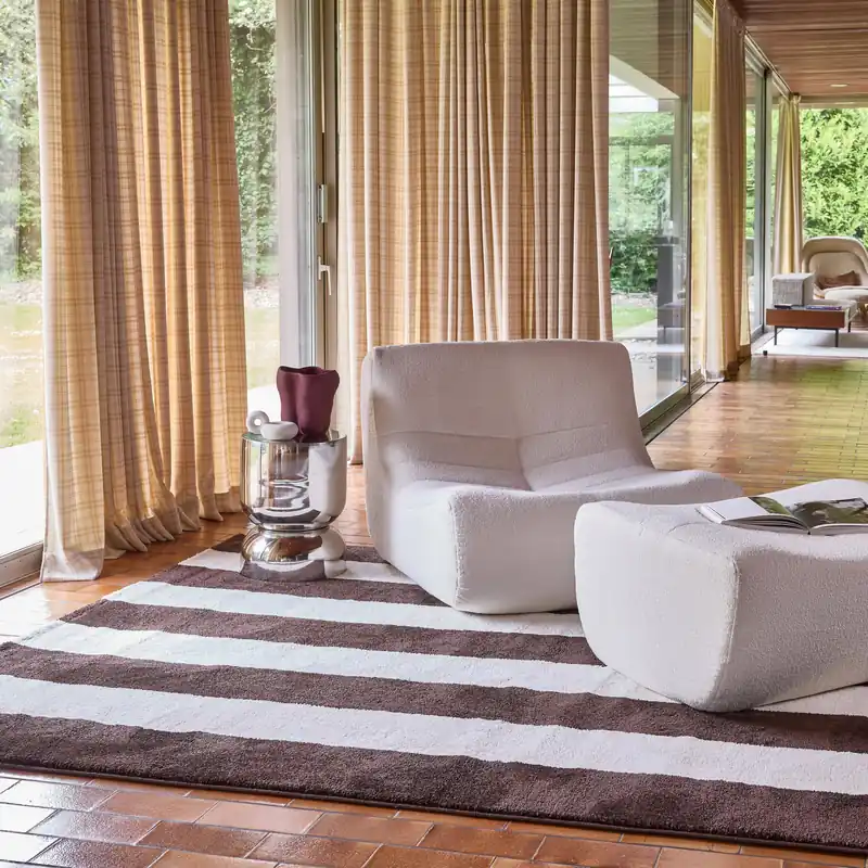 Alfombra interior con rayas marrón y blanco - Alfombras