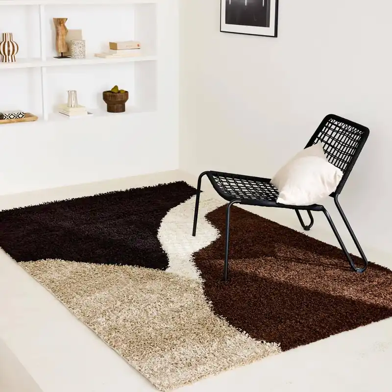 Alfombra interior shaggy motivos geométricos beige, marrón, negro - Alfombras